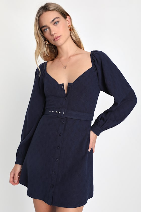 Balloon Sleeve Rib Dress Navy main image 0