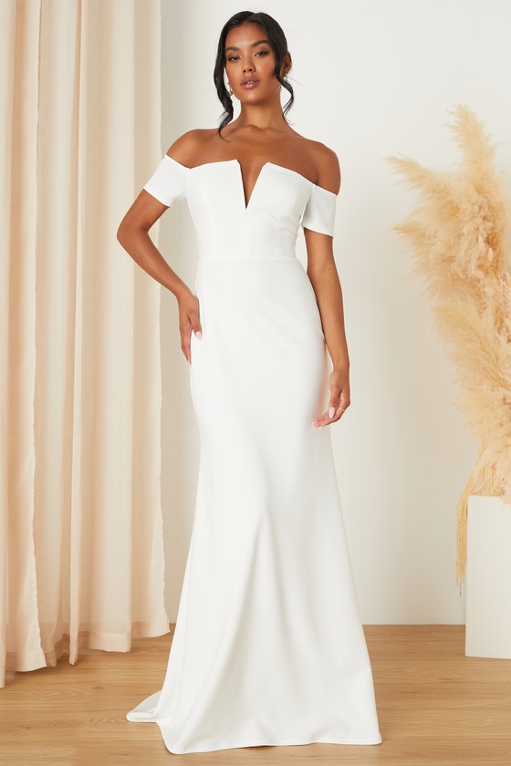 Lulus Loveliest Aura White Off-the-shoulder Mermaid Maxi Dress
