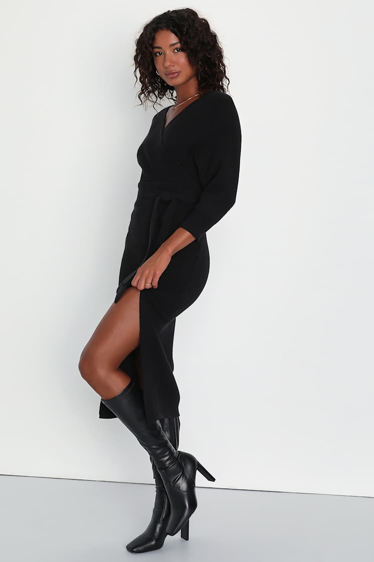 Black Sweater Dress - Sweater Midi Dress - Knit Dress - Lulus Black Sweater Dress - Sweater Midi Dress - Knit Dress - Lulus