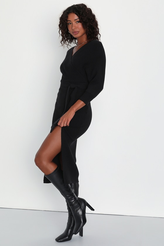 Sweater Knit Dolman Sleeve Midi Dress