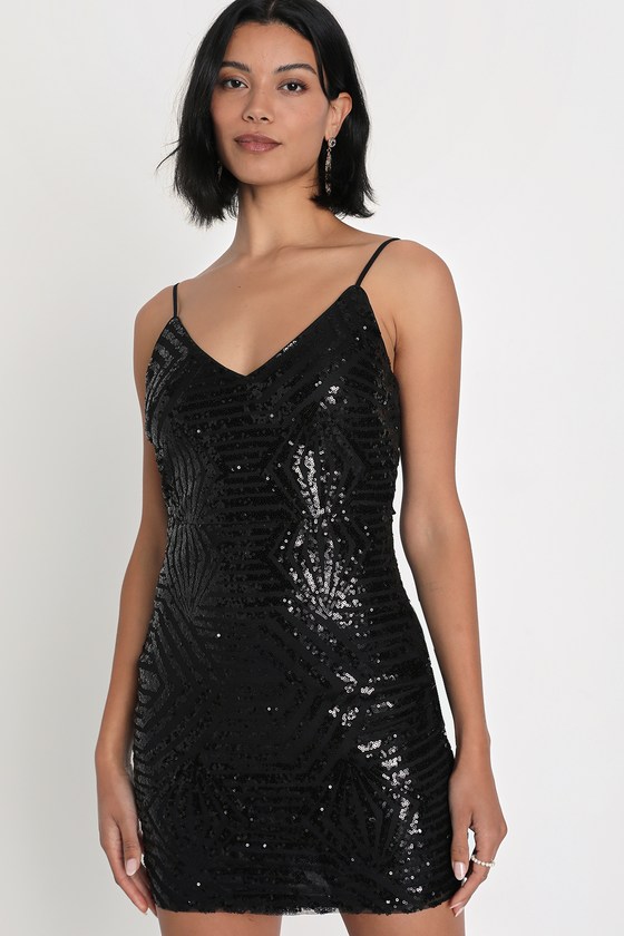 Black Sequin Dress - Tie-Back Bodycon - Black Sequin Mini Dress - Lulus