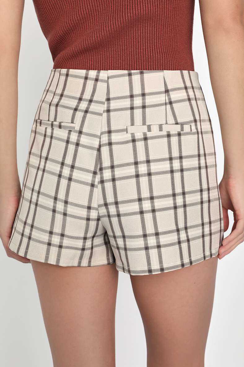 Superlative Sweetie Beige and Brown Plaid Skort
