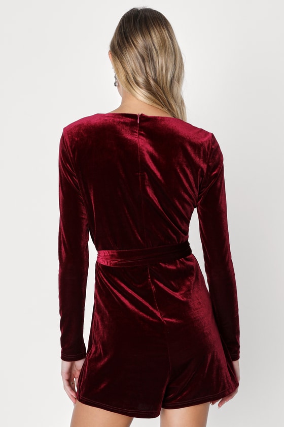 Romantic Moves Burgundy Velvet Long Sleeve Romper