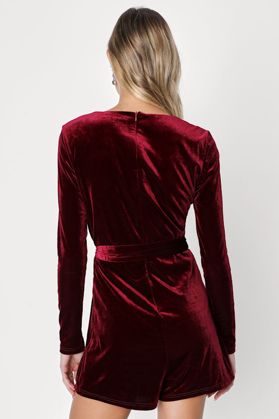 Romantic Moves Burgundy Velvet Long Sleeve Romper 8