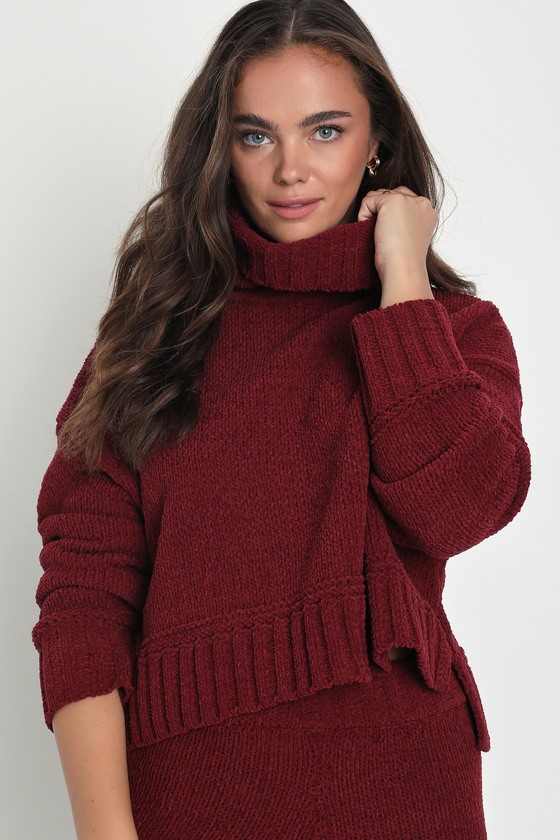 Burgundy Sweater Top - Turtleneck Sweater Top - Lounge Sweater - Lulus