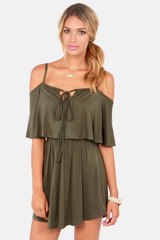 Flirty Olive Green Dress - Off-the ...