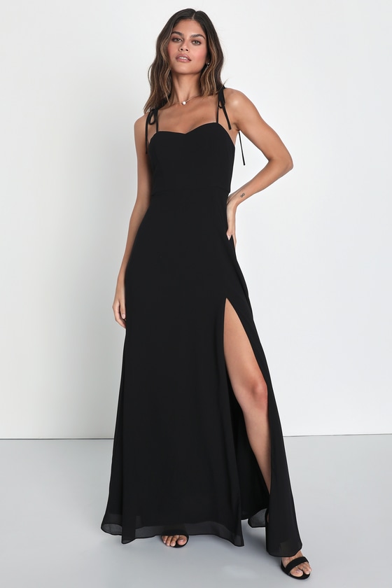 Lulus Darling Devotion Black Tie-strap Maxi Dress