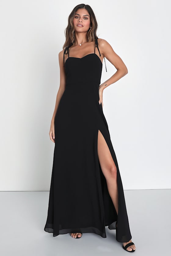 Black Maxi Dress TieStrap Dress Black Bridesmaid Dress Lulus