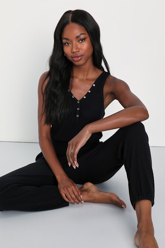 Soft Lounge Jumpsuit Black Jumpsuit Jogger Lounge Jumpsuit Lulus