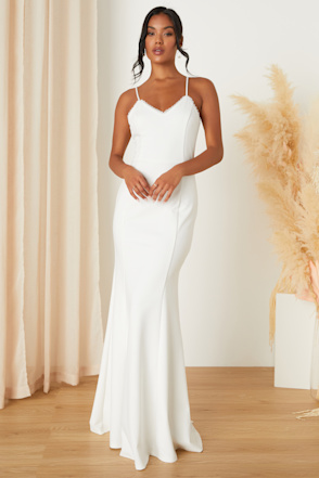 knee length dresses for ladies Elegant Lace Long Sleeves Mermaid White Wedding Dress WD110 US6 / White main image 0