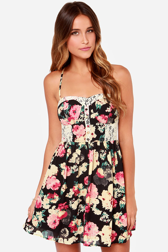 Black Dress - Floral Print Dress - Bustier Dress - $63.00 - Lulus