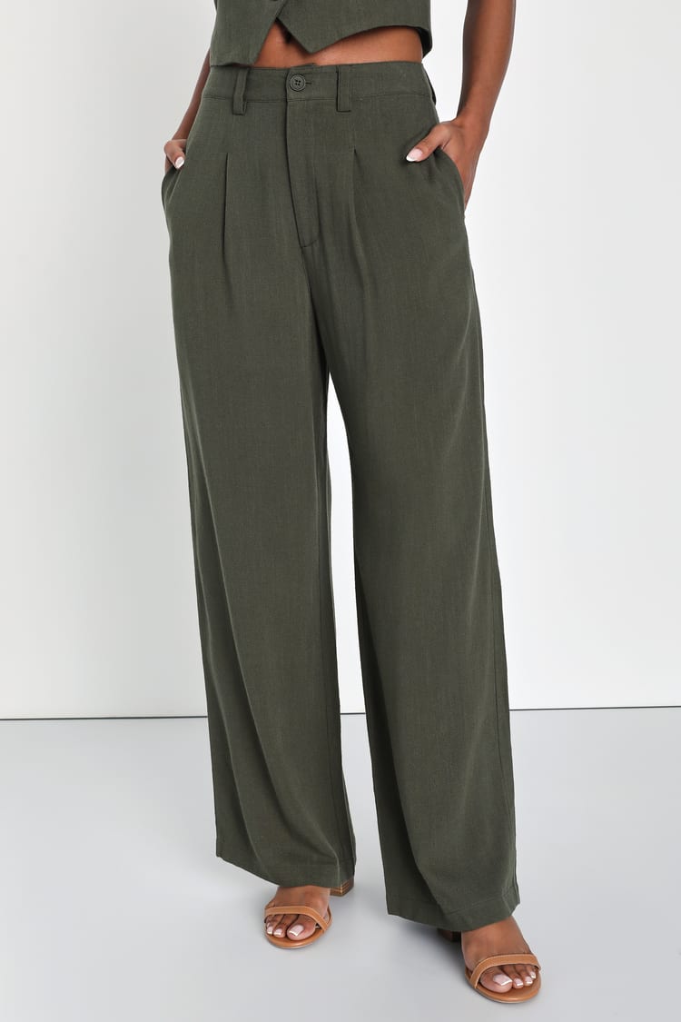 Linen Wrap Pants - Olive Green