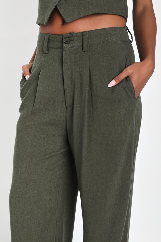 Army green linen pants deals