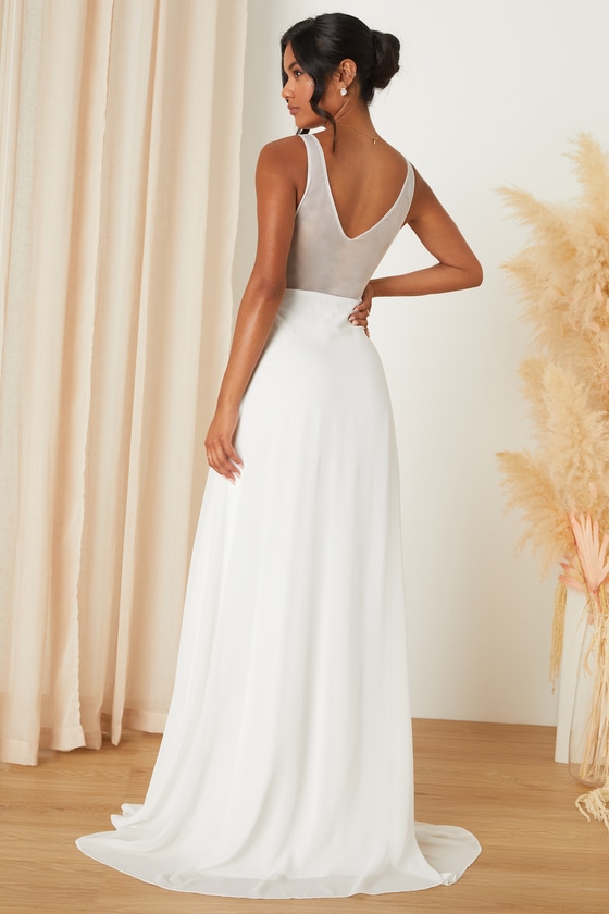 White Chiffon Maxi Dress Sheer Back Dress Sequin Maxi Dress Lulus