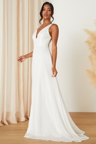 Adoring Vow White Chiffon Sheer Mesh Sequin A-Line Maxi Dress