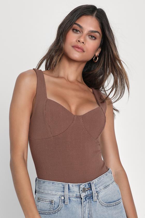 Passionate Pursuit Brown Ribbed Sleeveless Bustier Bodysuit 5