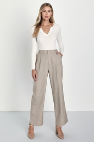 Professionally Posh Beige and White Pinstriped Wide Leg Pants