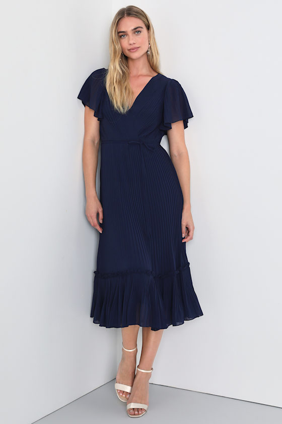 Flutter Chiffon Midi Dress Dark Blue main image 1