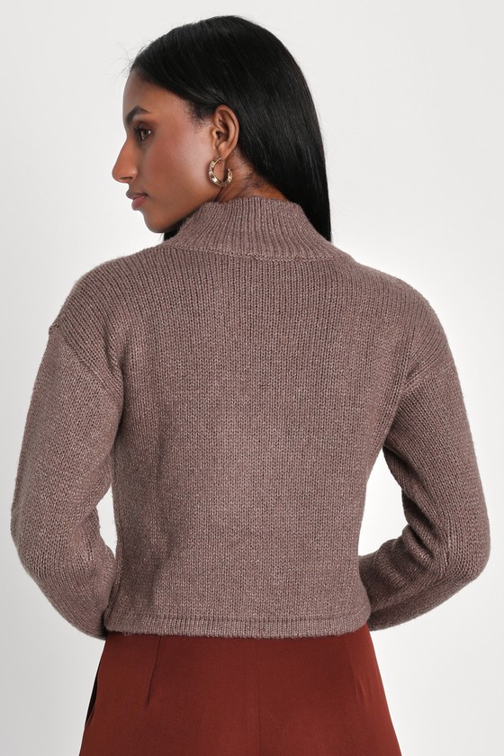 Heather Brown Sweater - Mock Neck Sweater - Cropped Pullover - Lulus