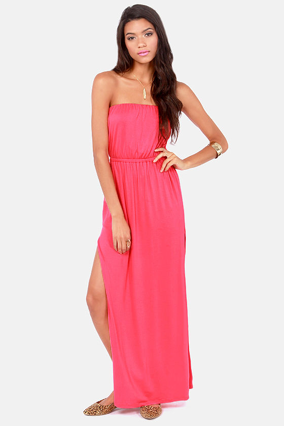 Double Dutch Strapless Coral Pink Maxi Dress