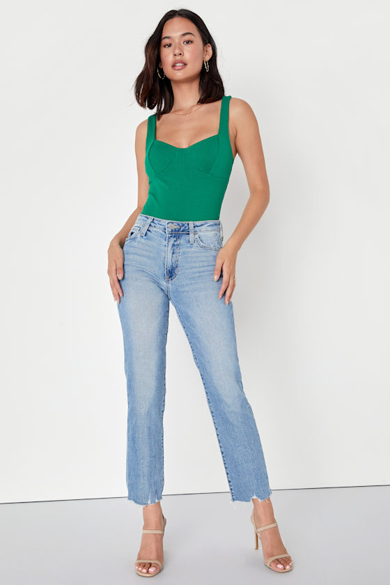 Passionate Pursuit Green Ribbed Sleeveless Bustier Bodysuit 3