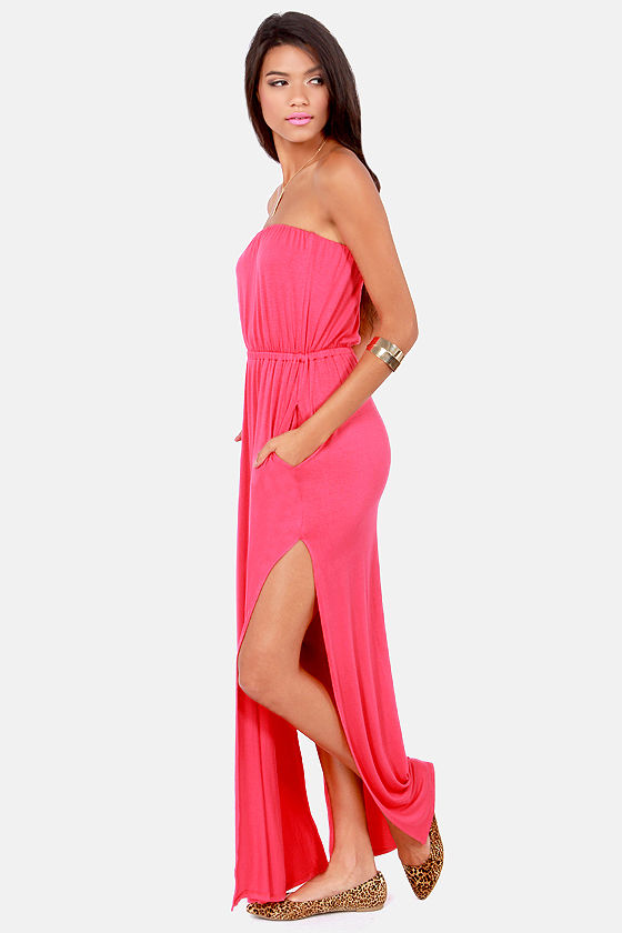 Double Dutch Strapless Coral Pink Maxi Dress