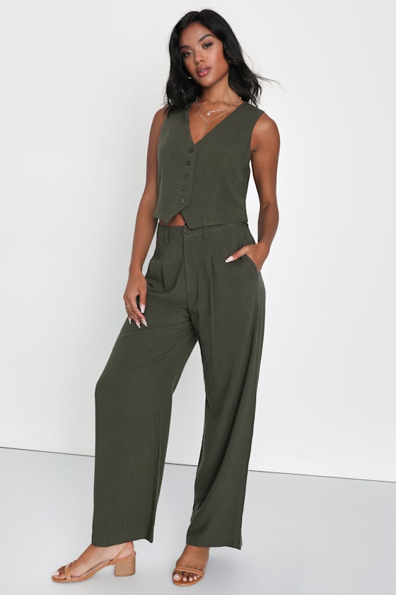 Suits You Perfectly Olive Green Linen Vest 5