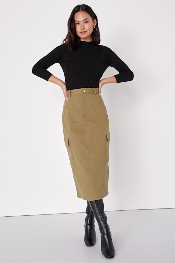 Cargo Midi skirt in Olive
