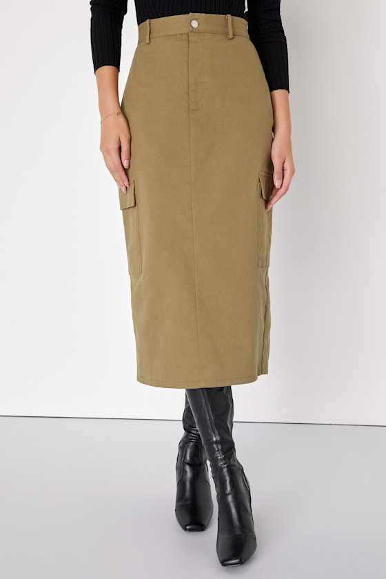 Olive Utility Knee Length Skirt - XS