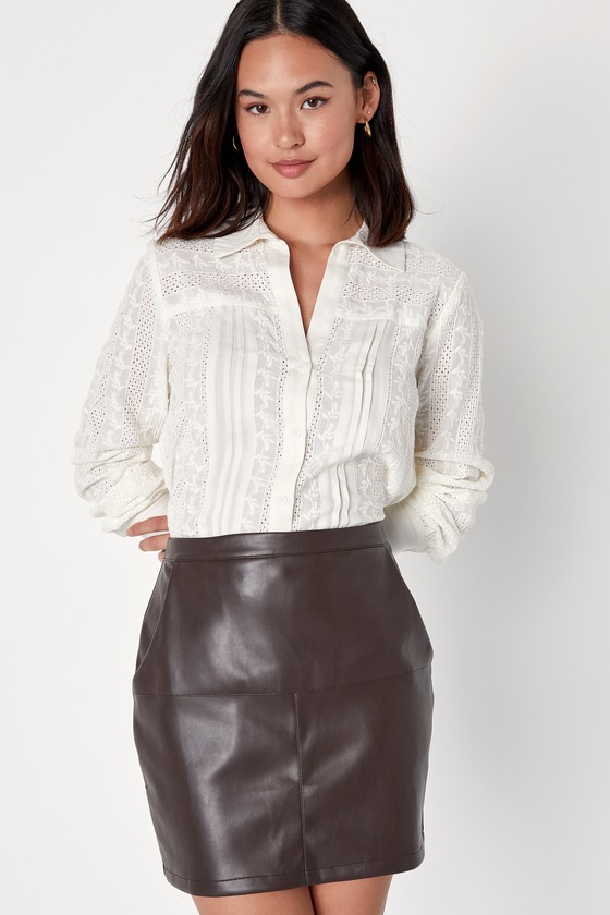 Lulus Edgy Expression Dark Brown Vegan Leather Mini Skirt