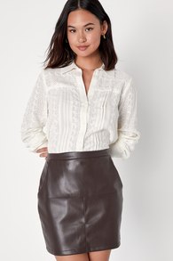 Edgy Expression Dark Brown Vegan Leather Mini Skirt