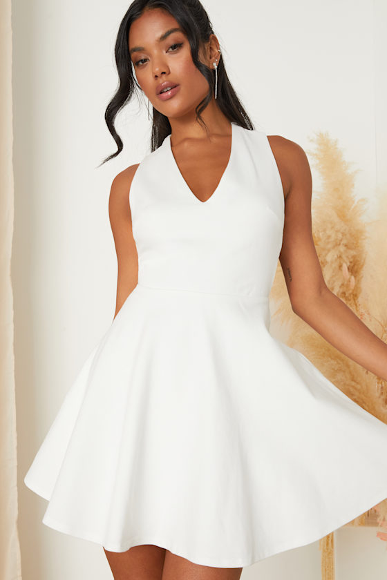 Going Steady White Backless Skater Dress 7