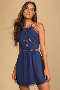 Leads to You Navy Blue Crochet Lace Sleeveless Mini Dress 7