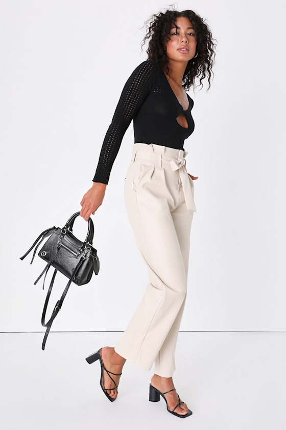 Change the Game Ivory Vegan Leather Paper Bag Waist Pants 1