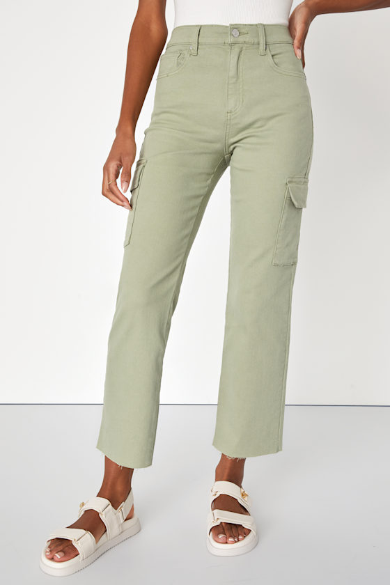 Casual Essential Sage Green High-Rise Cropped Cargo Pants 4