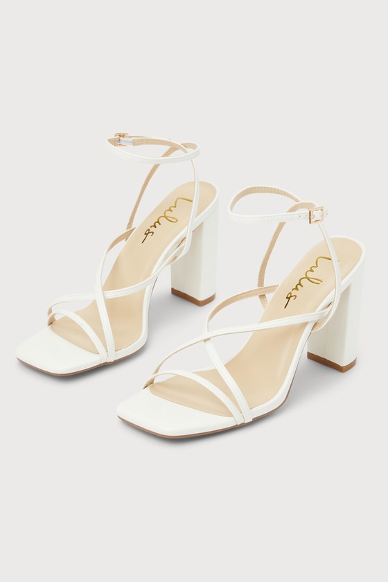 Makennaa White Strappy High Heel Ankle Strap Sandals