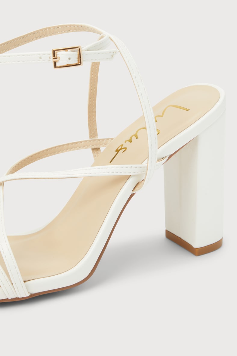 Makennaa White Strappy High Heel Ankle Strap Sandals