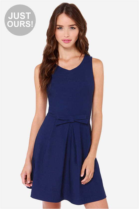 navy blue fit and flare dress