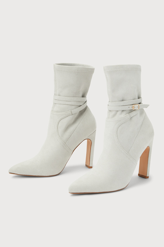 Faux Suede Grey Boots Grey Sock Boots PointedToe Boots Lulus