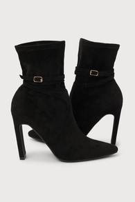 Giselle Black Suede Pointed-Toe Sock Boots
