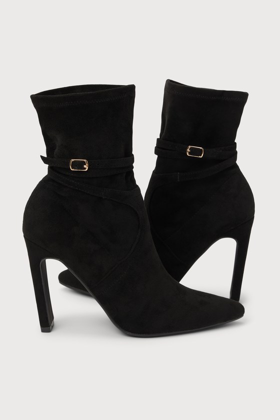 Faux Suede Black Boots - Black Sock Boots - Pointed-Toe Boots - Lulus