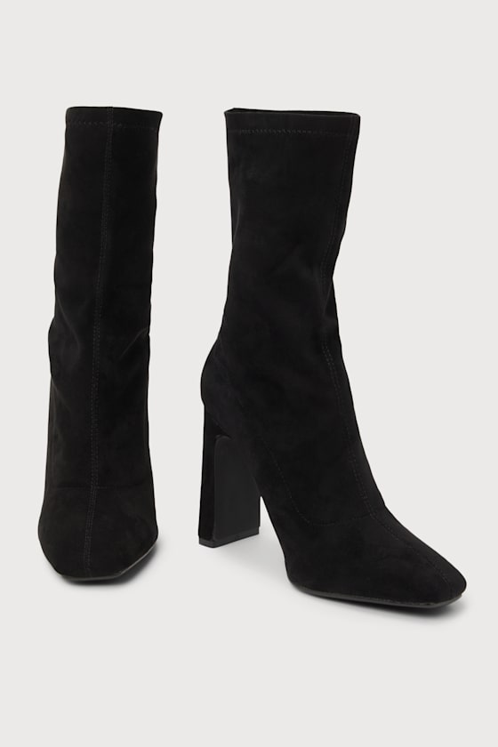 Black Faux Suede Boots MidCalf Boots MidCalf Sock Boots Lulus