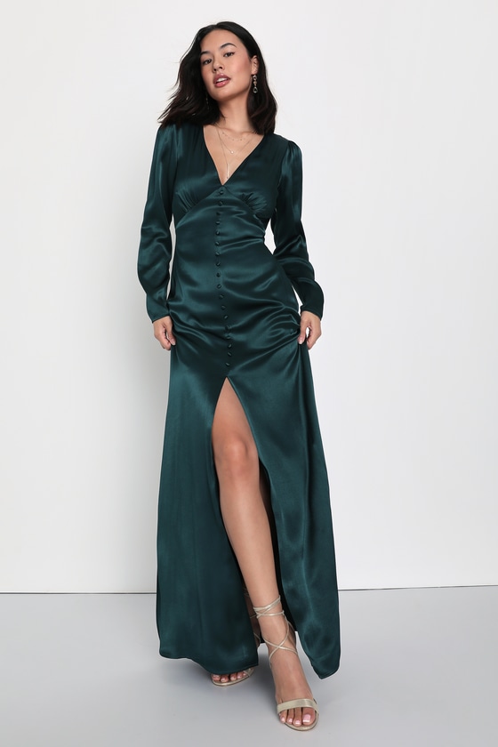 Buy Bottle Green Gown In Crepe With Side Cut Outs In The Hand Embroidered  Bodice KALKI Fashion India