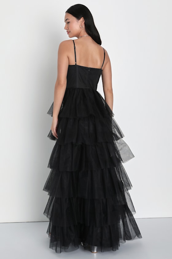 Black Tulle Dress - Tiered Maxi Dress - Bustier Maxi Dress