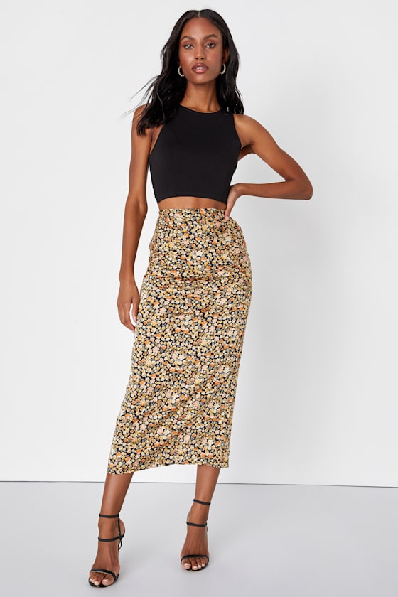 Holland Black Floral Satin Skirt main image 0