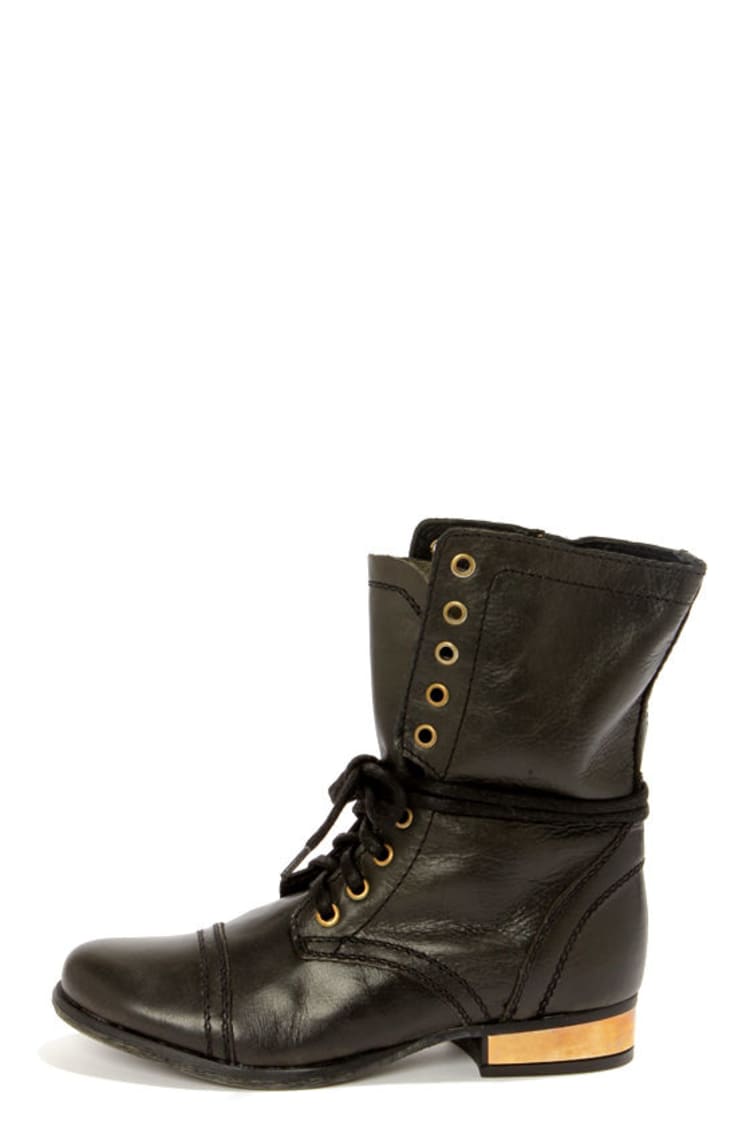 Steve Madden Troopale Black & Gold Leather Lace-Up Combat Boots - $129.00 -
