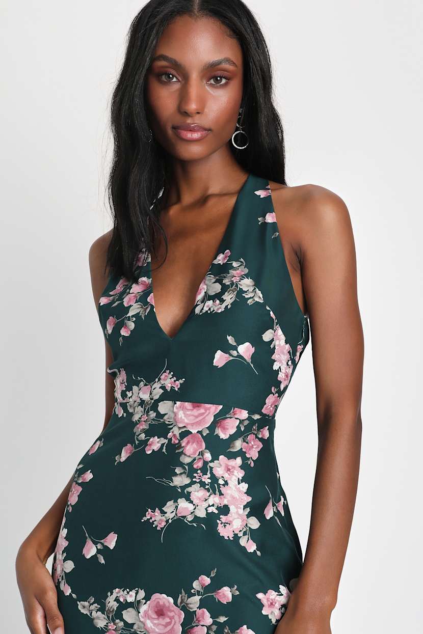slim fit dress slacks Lulus Green Floral Midi Dress main image 1