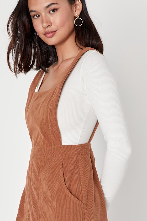 Camel Corduroy Dress - Corduroy Pinafore Dress - Retro