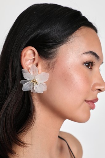 Blissful Blooming White and Gold Flower Statement Earrings