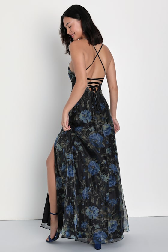 Kenza Black Cut Out Floral Lace Maxi Dress